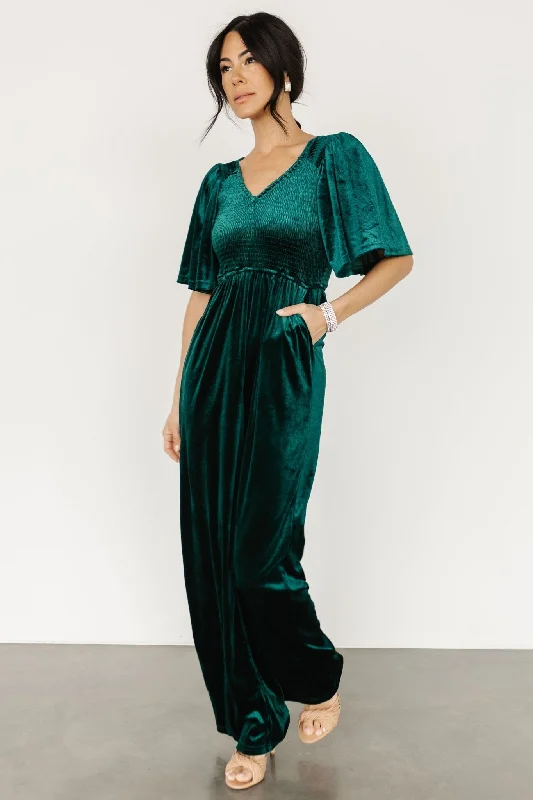 Regent Velvet Jumpsuit | Emerald