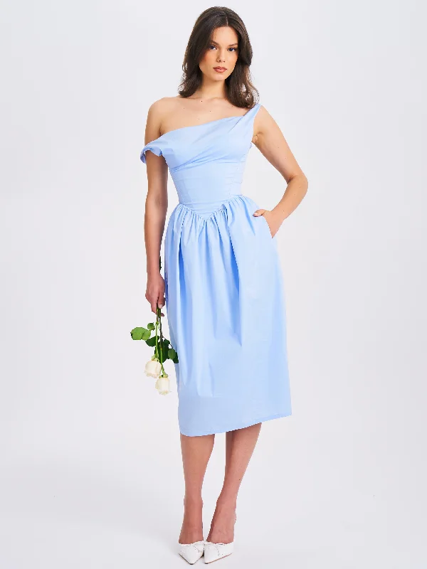 Reina Blue Drop Waist Corset Midi Dress