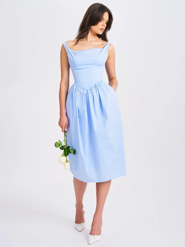 reina-blue-drop-waist-corset-midi-dress