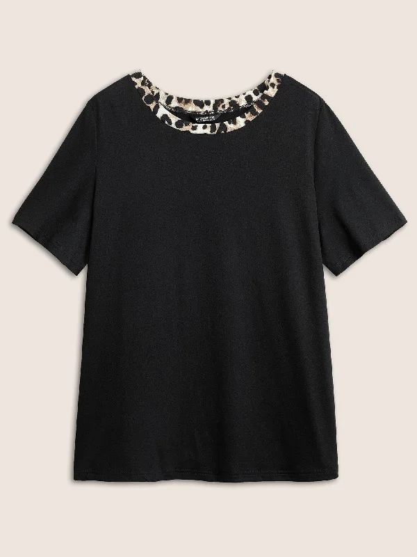 round-neck-leopard-print-patchwork-t-shirt