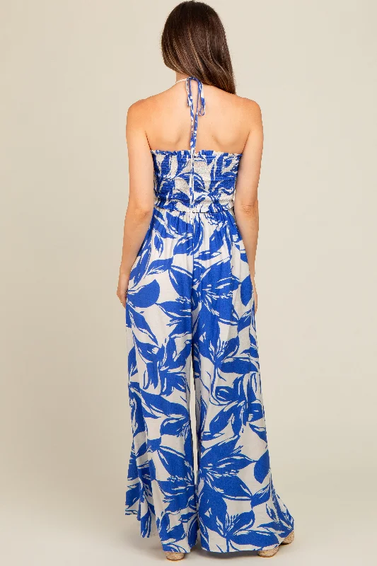 royal-blue-tropical-print-cutout-smocked-maternity-jumpsuit