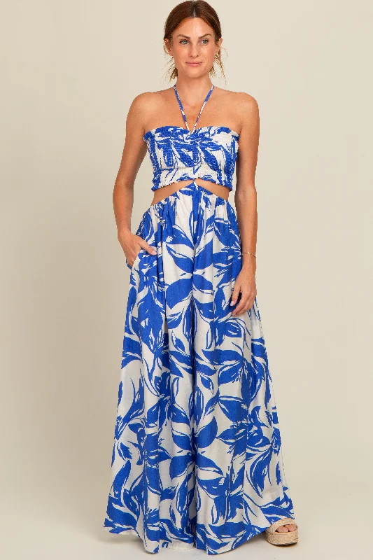 royal-blue-tropical-print-cutout-smocked-maternity-jumpsuit