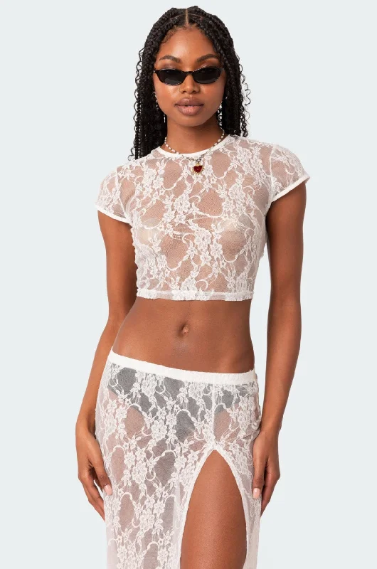 Aura Open Back Sheer Lace Crop Top