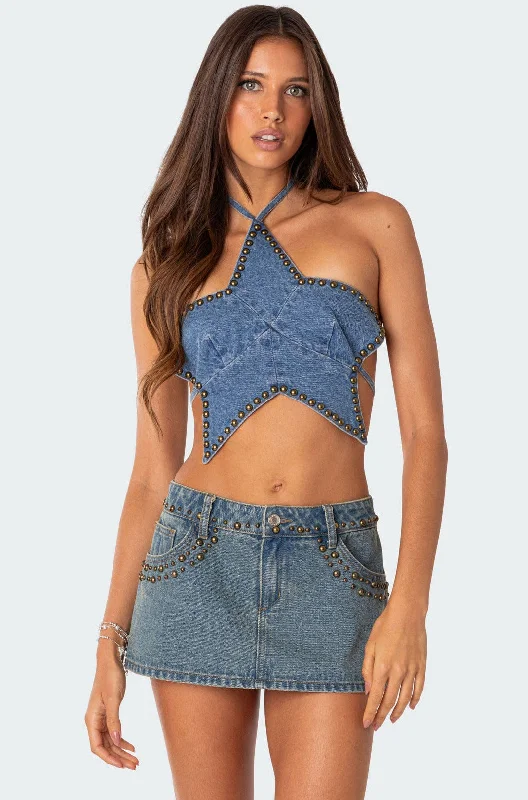 Starlet Studded Denim Crop Top