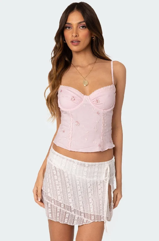 Victoria Embroidered Mesh Bra Top