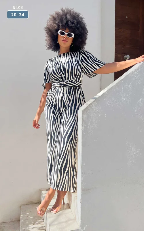 Saskia Jumpsuit In Monochrome Zebra - Extended Sizing (Reversible)