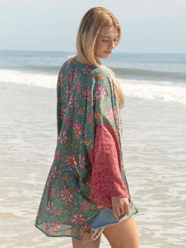 Sierra Mixed Print Kimono - Pink Lilies Mix Floral