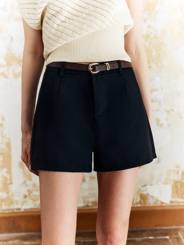 Solid Belted Shorts