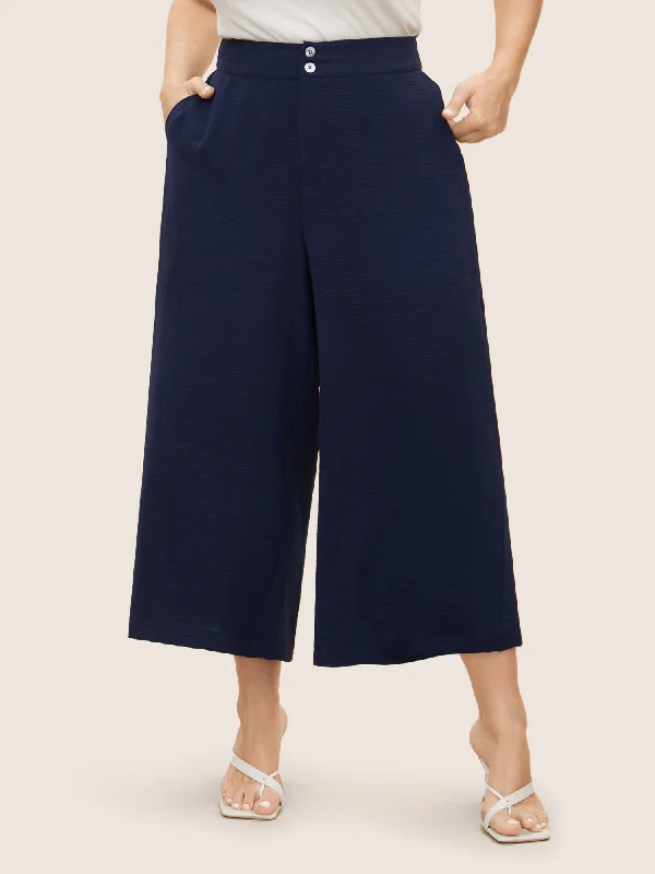 Solid Button Up Gathered Wide Leg Pants