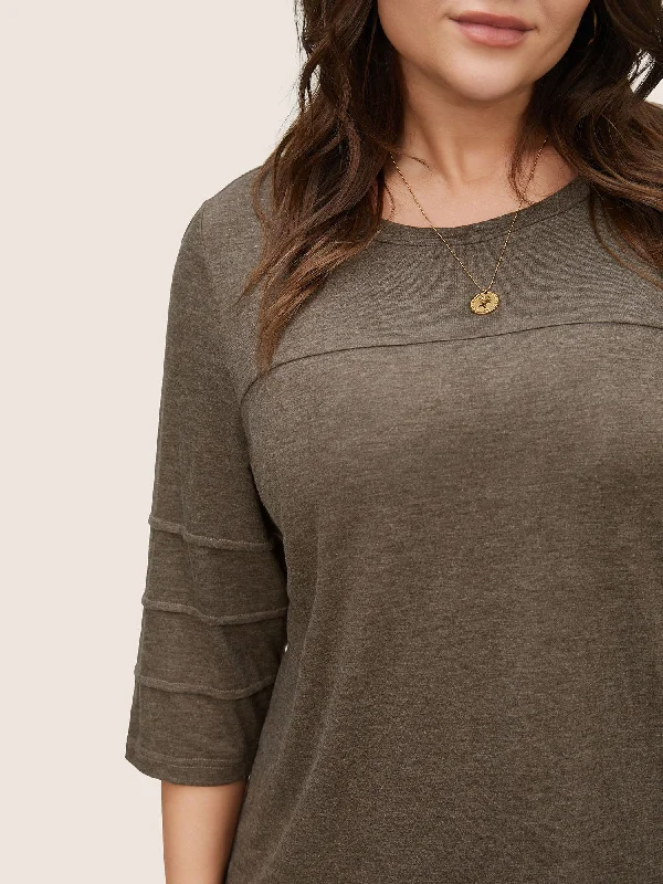 solid-pleated-detail-round-neck-t-shirt