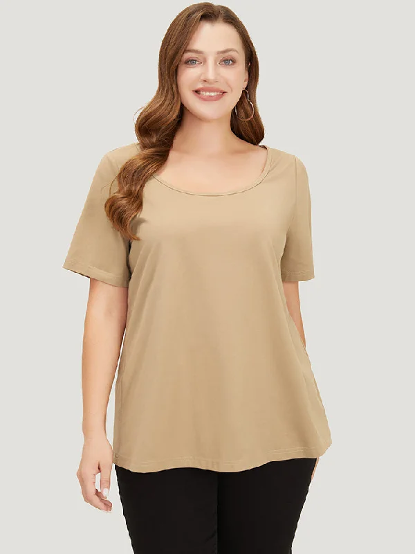 UltraCool Solid Scoop Neck Slightly Stretchy Regular T-shirt