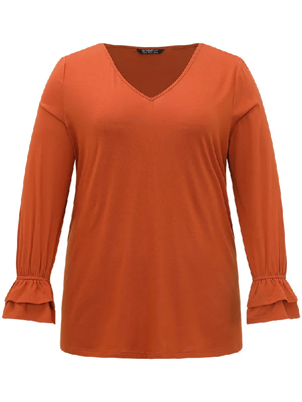 solid-v-neck-layered-sleeve-t-shirt