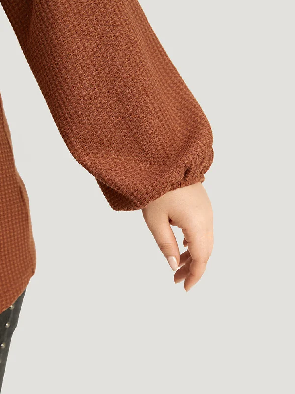 solid-waffle-knit-button-up-lantern-sleeve-t-shirt