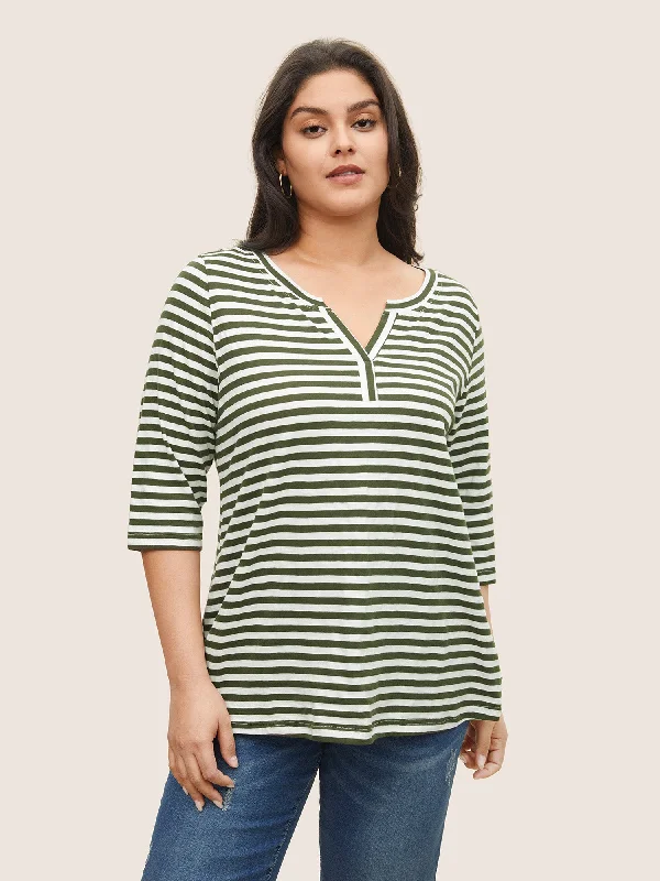 Striped Print Notched T-shirt