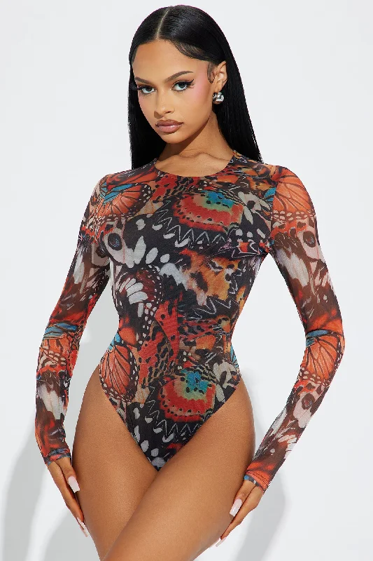 Summer Flutter Mesh Bodysuit - Orange/combo