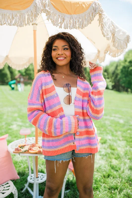 Sunrise Splendor Pink Multi Striped Cardigan