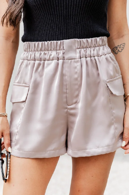 The Right Move Taupe Satin Cargo Shorts FINAL SALE