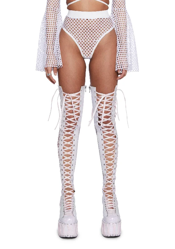 Techno Fantasy Fishnet Booty Shorts - White