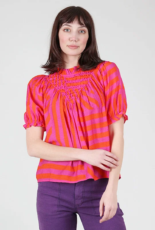 Sara Flounce Top, Fuchsia/Orange