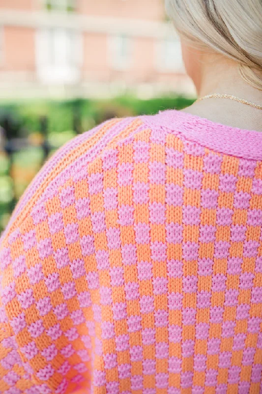 time-to-waste-pink-and-orange-checkered-and-striped-cardigan