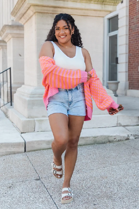 time-to-waste-pink-and-orange-checkered-and-striped-cardigan