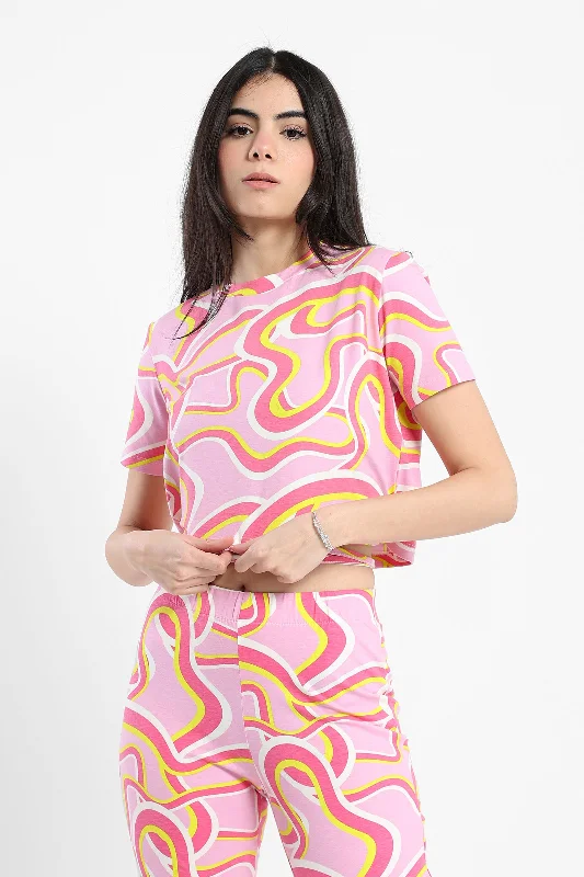 Top - Cropped Design - Swirl Aop Print