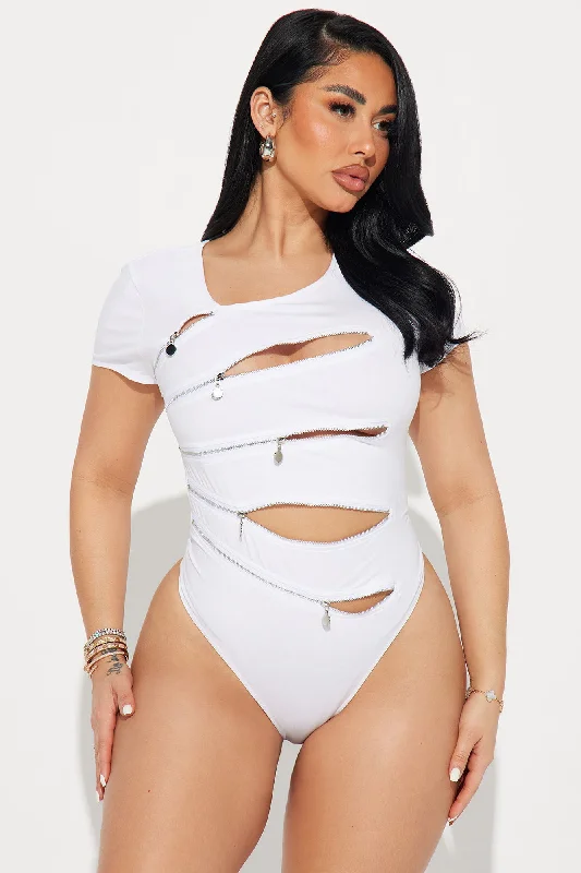 Unveiling Secrets Zipper Bodysuit - White