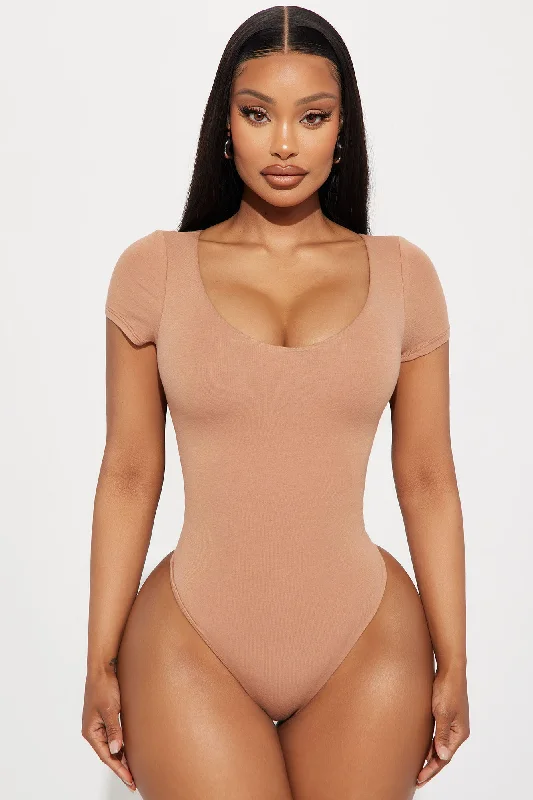 Vanessa V-Neck Double Layered Bodysuit - Tan