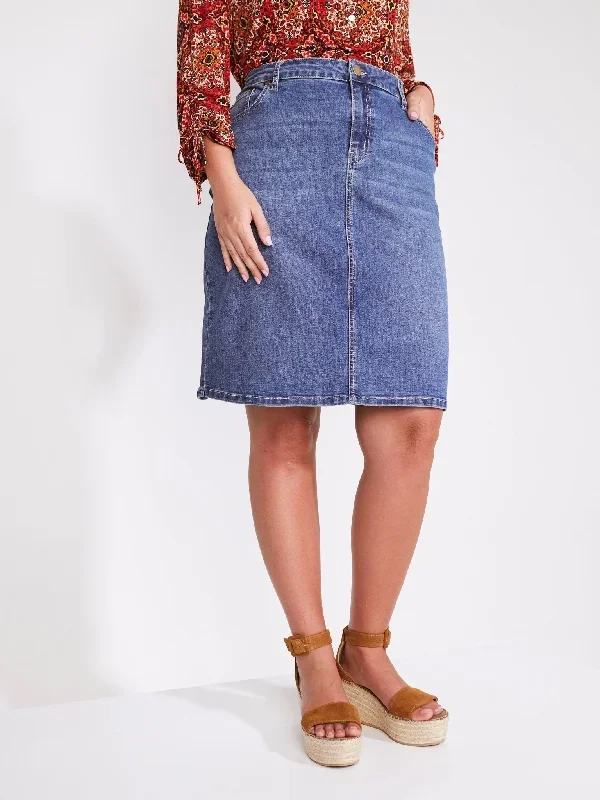 Westport Denim Skirt with Back Slit - Plus