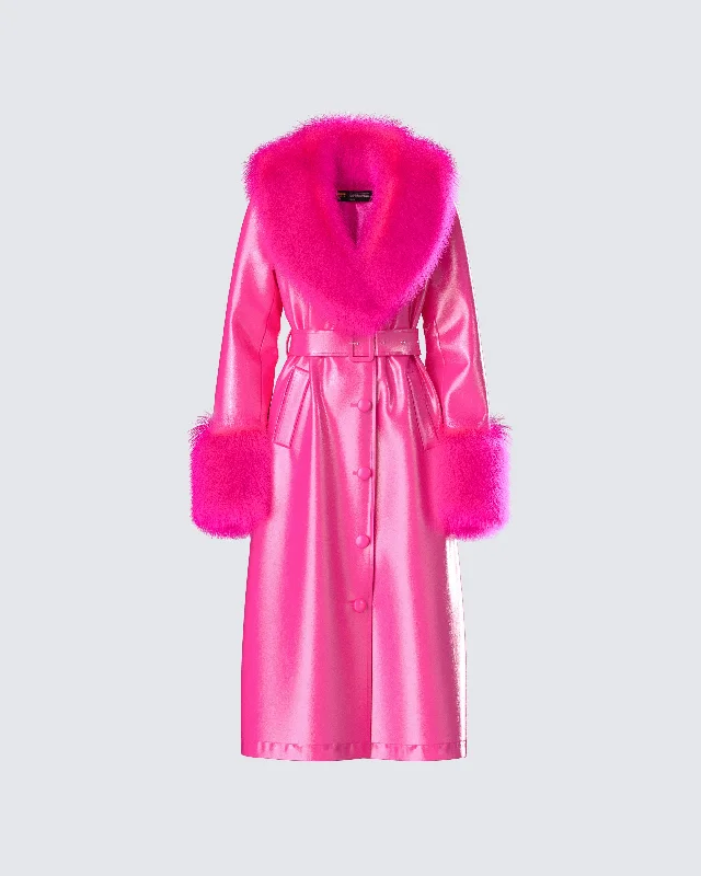 Willa Pink Vegan Fur Leather Coat