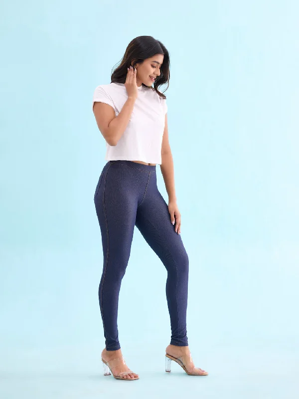 women-blue-slip-on-knit-jeggings