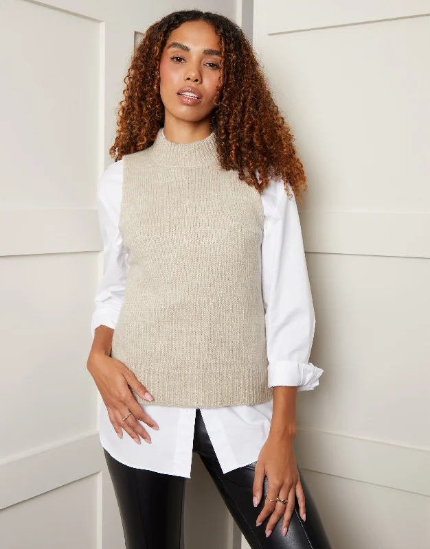 Women's Beige Knitted Vest