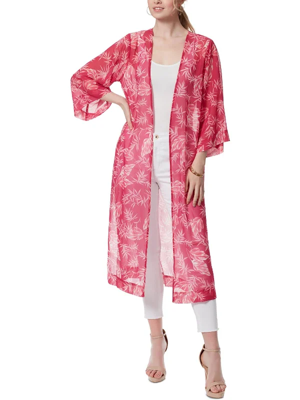 Womens Floral Print Long Kimono