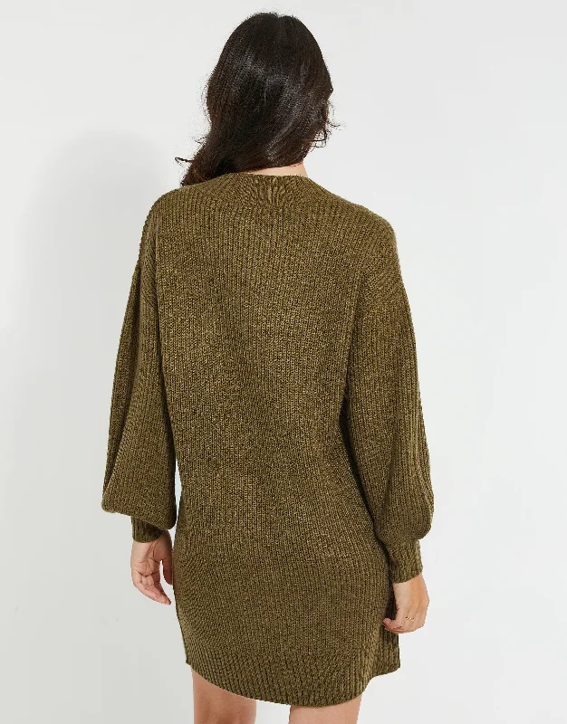 womens-olive-green-knitted-sweater-ladies-jumper-dress-tbli06070b