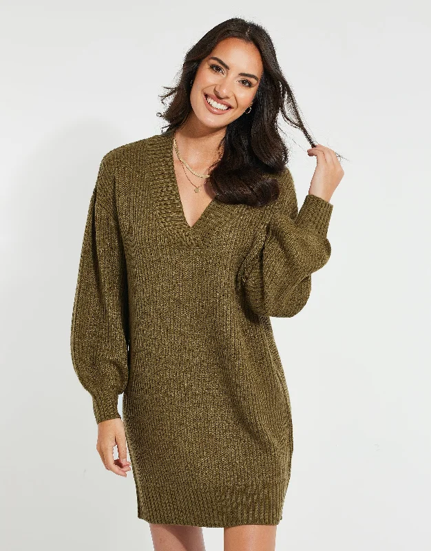 womens-olive-green-knitted-sweater-ladies-jumper-dress-tbli06070b