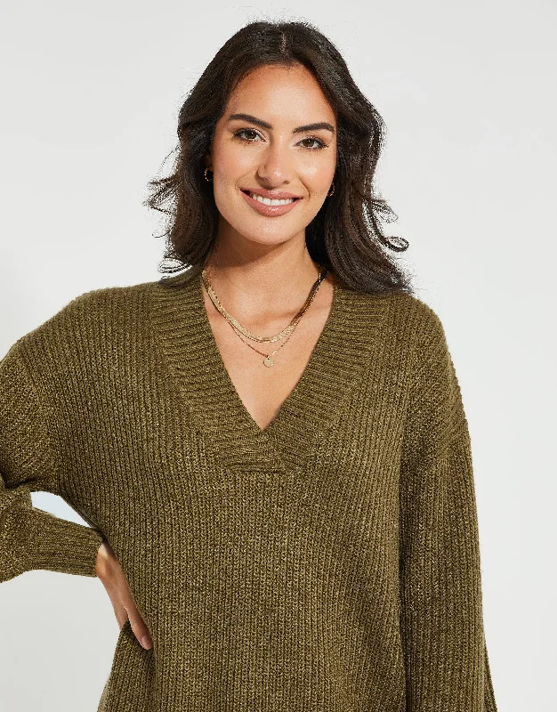 womens-olive-green-knitted-sweater-ladies-jumper-dress-tbli06070b